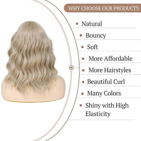 Women's Mix Blonde 14 Inches Short Pastel Curly Shoulder Length Synthetic Wig - Picture 5 of 7